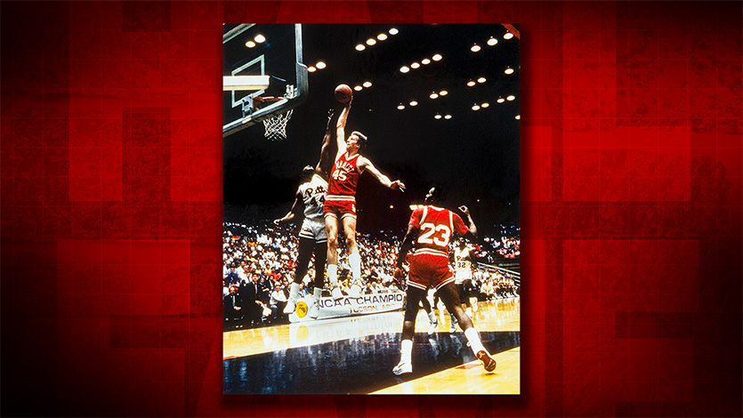 Image of Rik Smits playing basketball for Marist University.